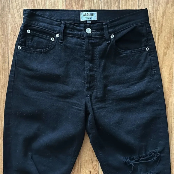 Agolde sz 27 jeans black intentional distressed knees great pre owned condition - Picture 3 of 8